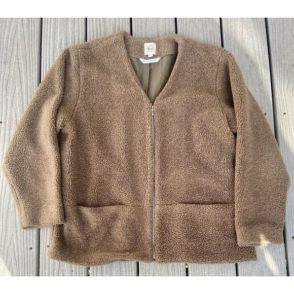 G.H. Bass & Co. Women’s Brown Sherpa Fleece Zip Jacket – Size L – Cozy Core VTG - Picture 1 of 16